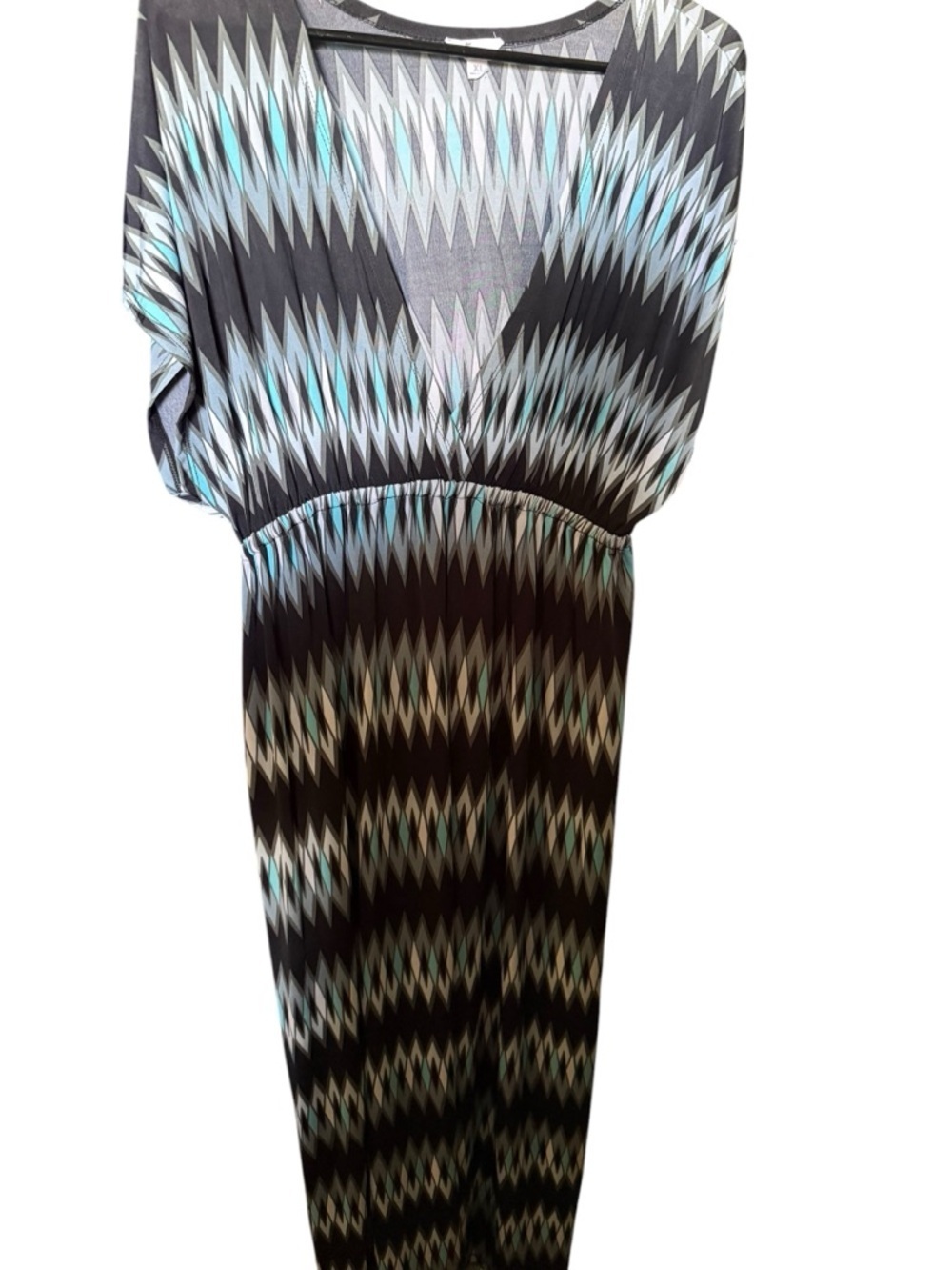 5th & Love Maxi Dress XL Black Blue Gray Geometric Empire Waist Stretch